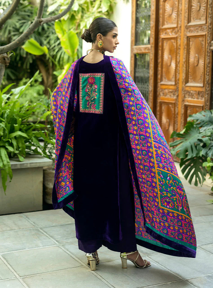 Miraal 975-3piece Embroidered Velvet Dress