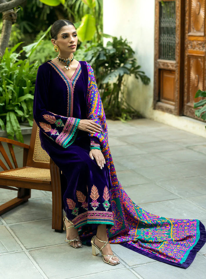 Miraal 975-3piece Embroidered Velvet Dress