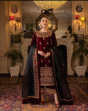 Miraal 617 3PC Velvet Embroidered Shirt With Organza Embroidered Dupatta