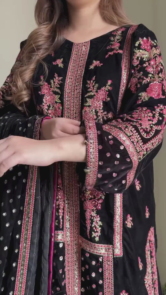 Miraal 7007 - Embroidered Velvet Dress with Embroidered Dupatta