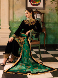 Miraal 953 3-Piece Embroidered Velvet Suit Embroidered Organza Dupatta