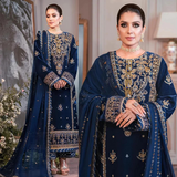 Miraal 959-3PCs Embroidered Velvet With Embroidered Chiffon Dupatta