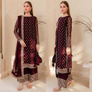 Miraal 960-3PC Embroidered Velvet Dress With Embroidered Organza Dupatta