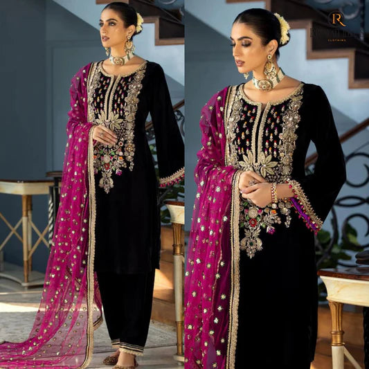 Miraal 964-3PCS VELVET DRESS WITH EMBROIDERED ORGANZA DUPATTA....zy