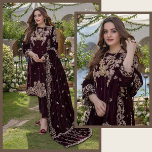 Miraal 954 Embroidered Velvet Three piece with Velvet Shawl