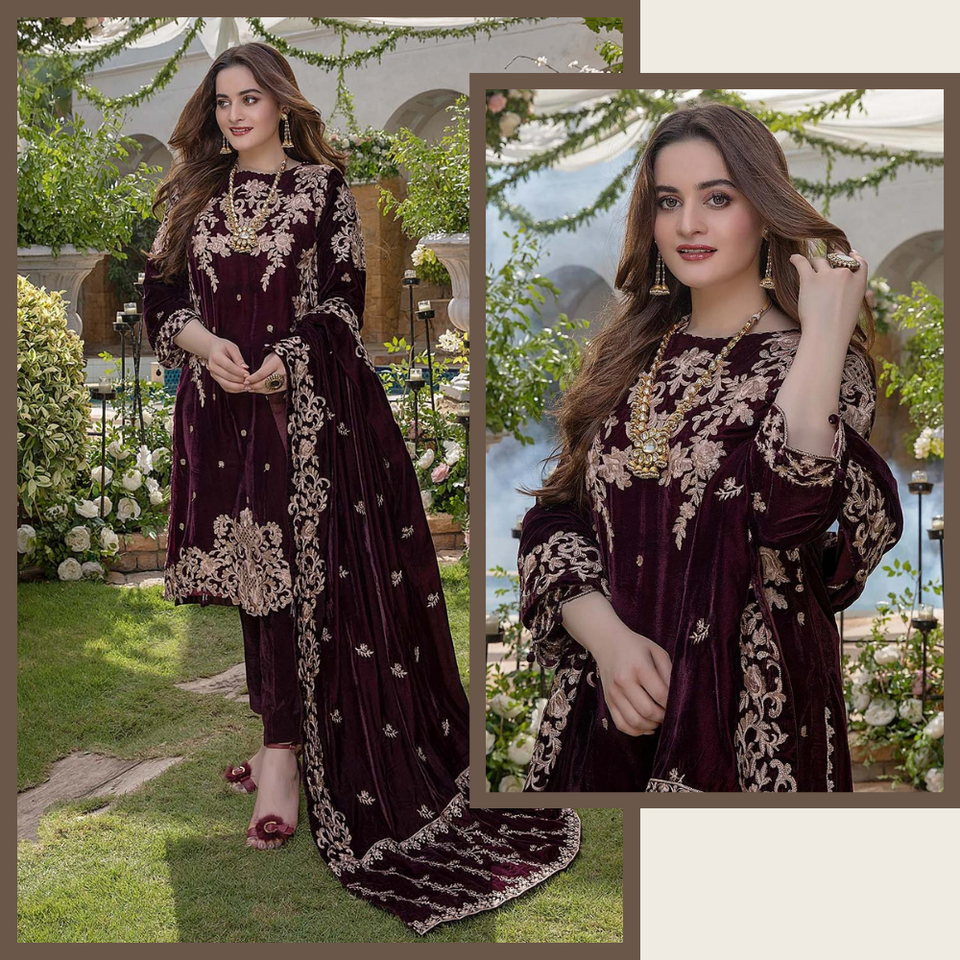 Miraal 954 Embroidered Velvet Three piece with Velvet Shawl