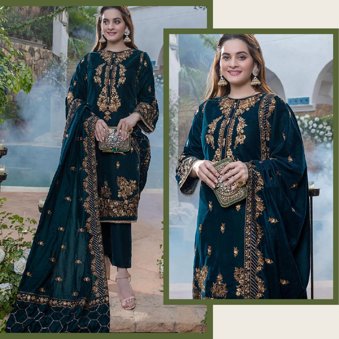 Miraal 2050 Sequance Embroidered Velvet Three piece With Velvet Shawl