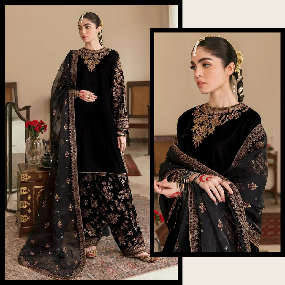 Miraal 621 Embroidered Velvet Dress With Organza embroidered Dupatta